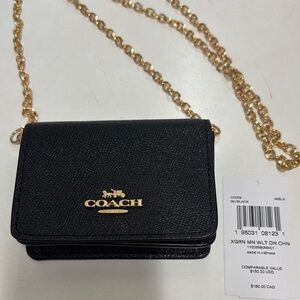 Coach Black Wallet with Gold Chain***